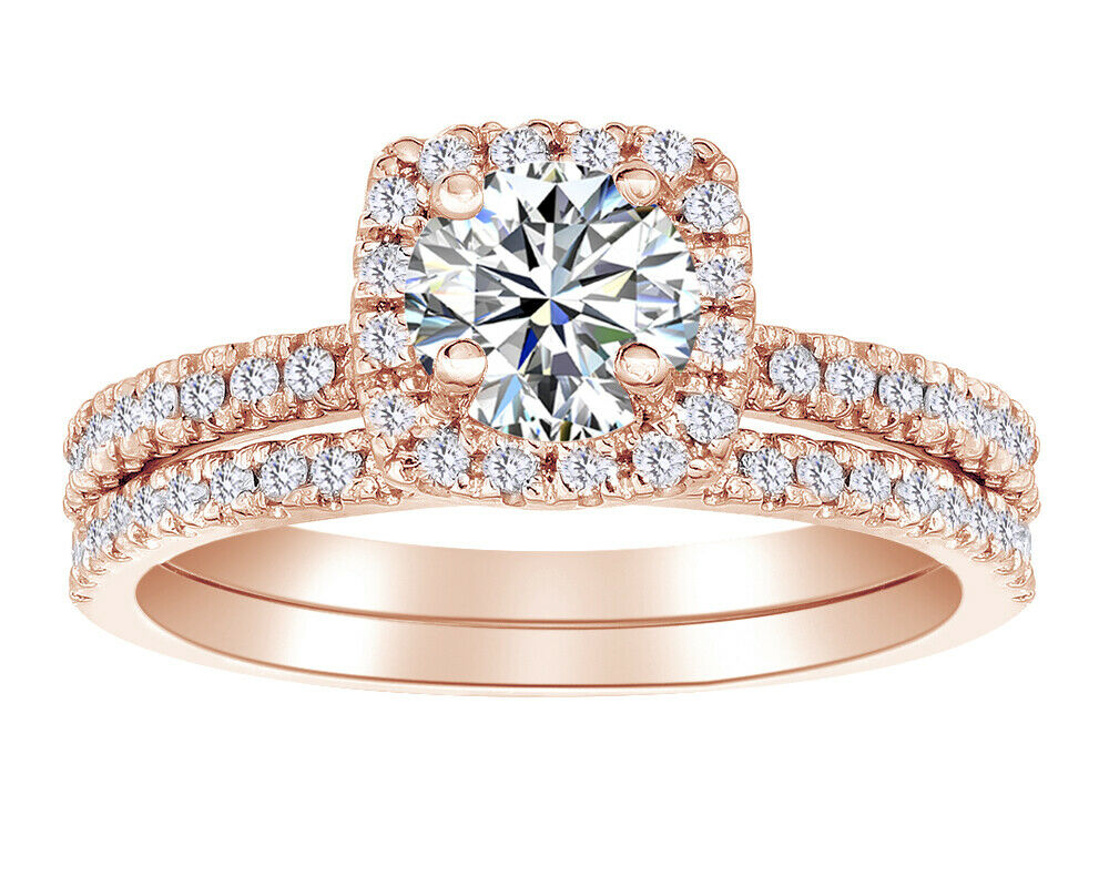 5/8Ct Diamond Halo Engagement Ring Set in White, Rose, Yellow Gold, or Platinum