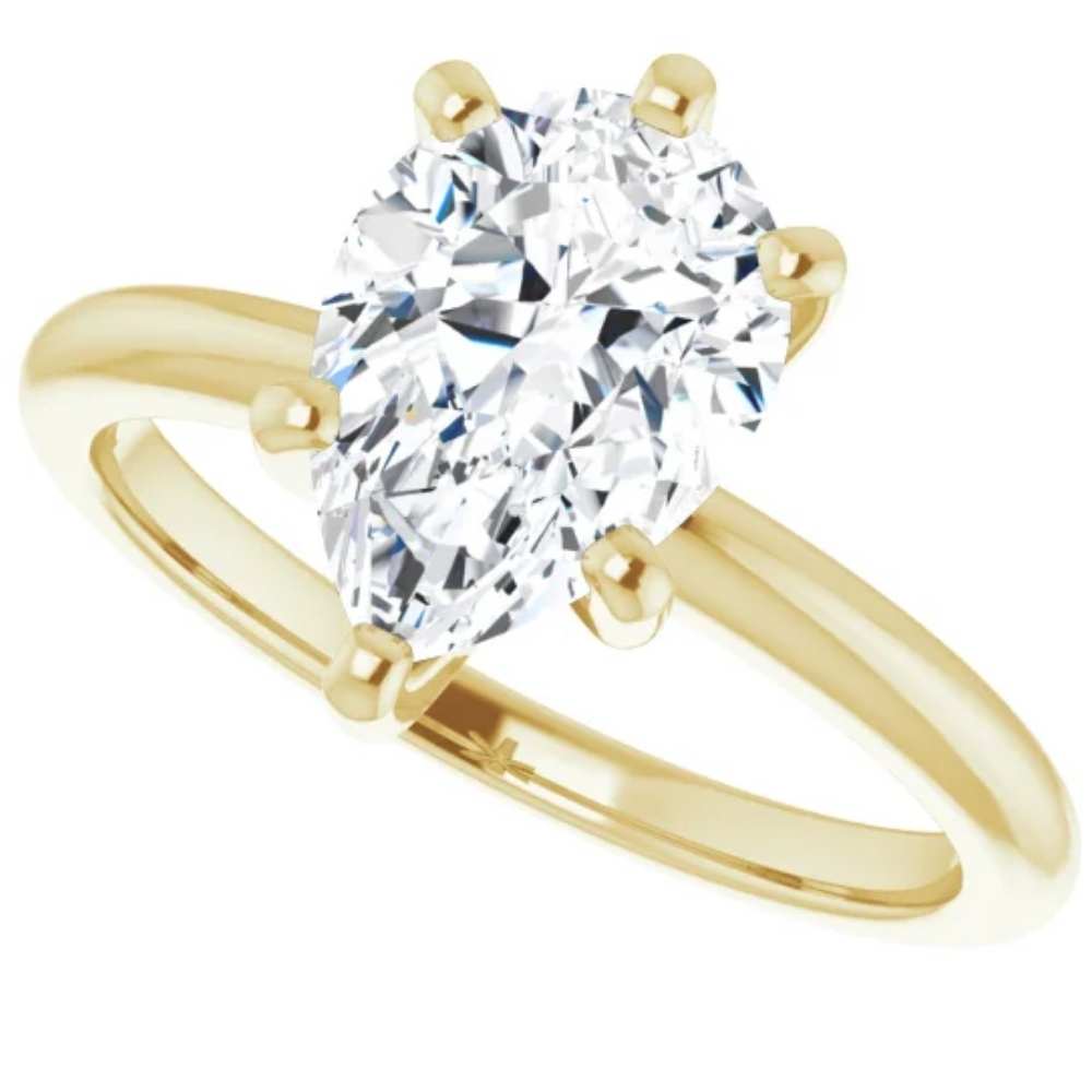 3Ct Pear Moissanite Solitaire Engagement Ring 14k White Yellow or Rose Gold