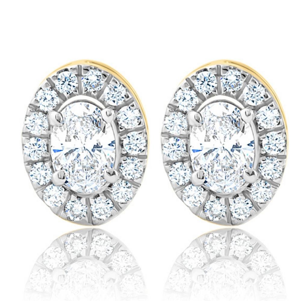 3/4Ct Oval Diamond Halo Earrings in White or Yellow Gold Lab Grown