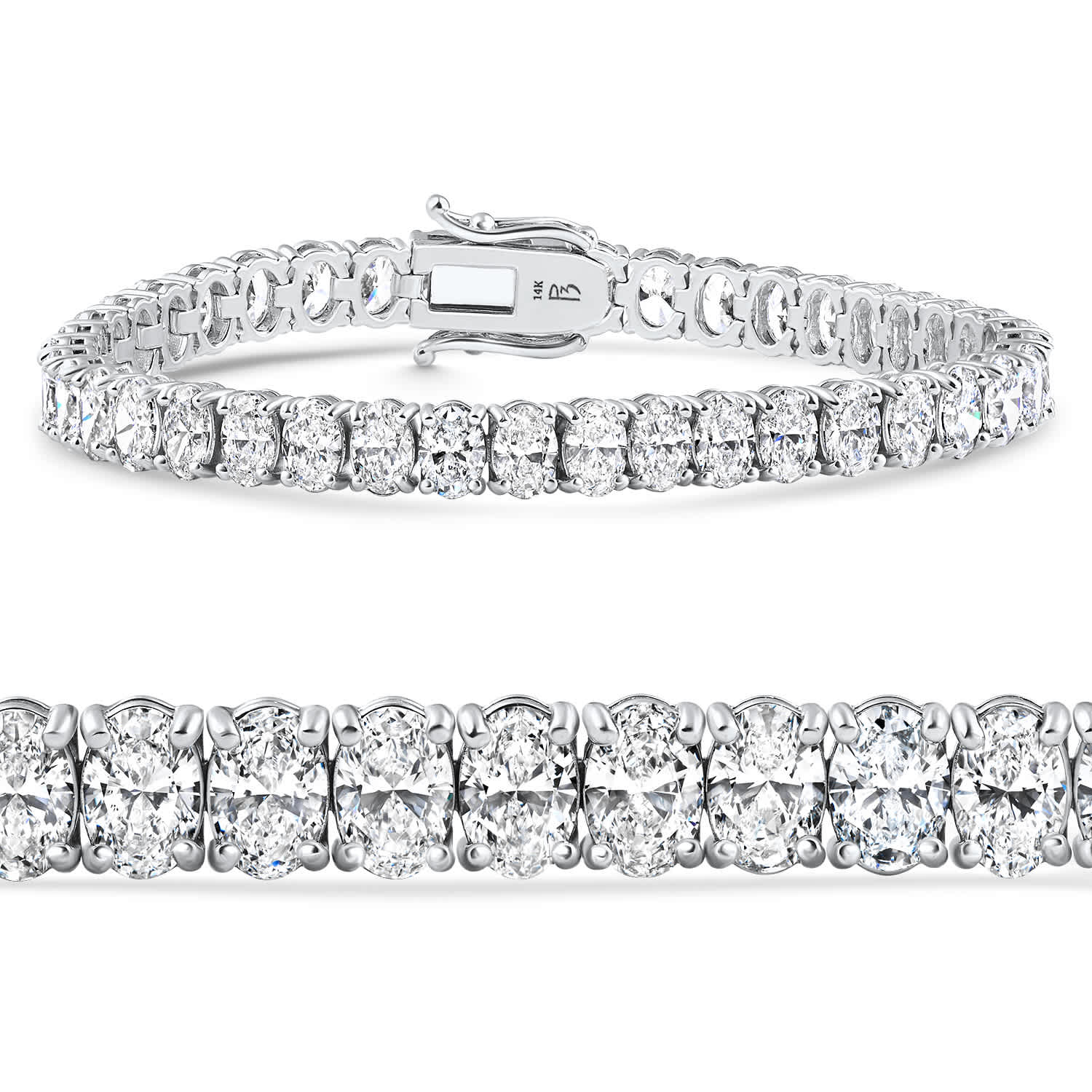 7 - 21Ct TW Oval Diamond Tennis Bracelet 14k Gold 7" Lab Grown