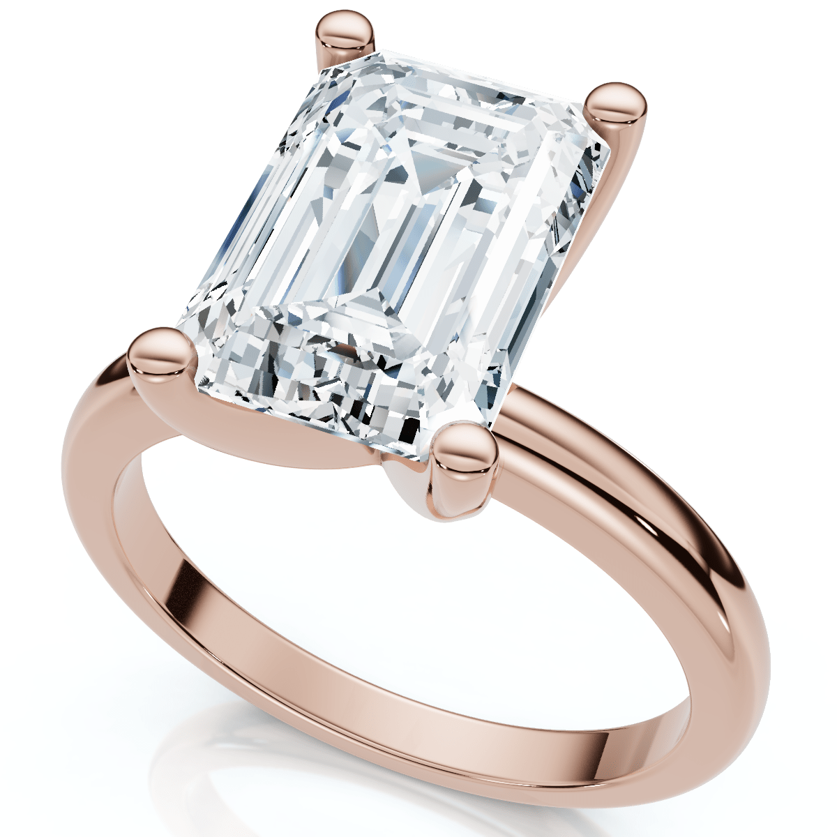 3Ct Emerald Solitaire Moissanite Engagement Ring in White Yellow or Rose Gold