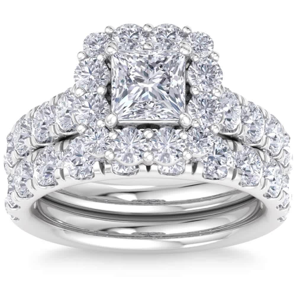 5Ct Princess Cut Diamond Engagement Matching Wedding Ring Set 10k Gold Lab Grown