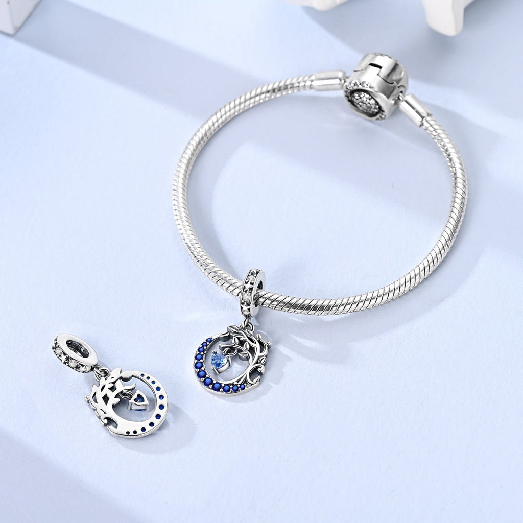 Moon & Tree of Life with Blue Heart Dangle Charm