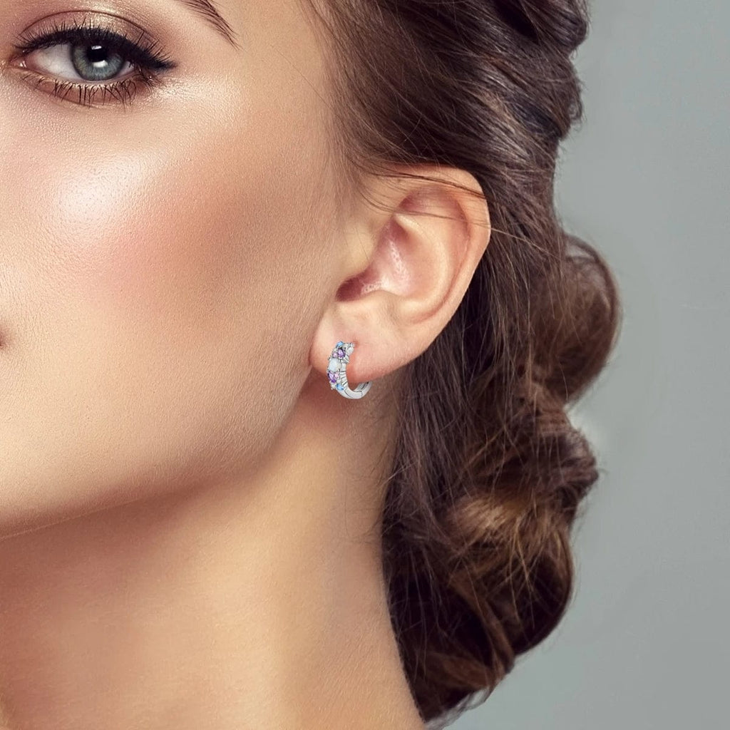 Multicolor Gemstone & Opal Hoop Earrings with Sparkling Crystals