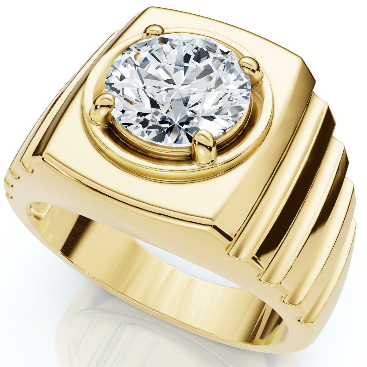 Men's 2Ct Certified Ridged Solitaire Ring Gold Lab Grown