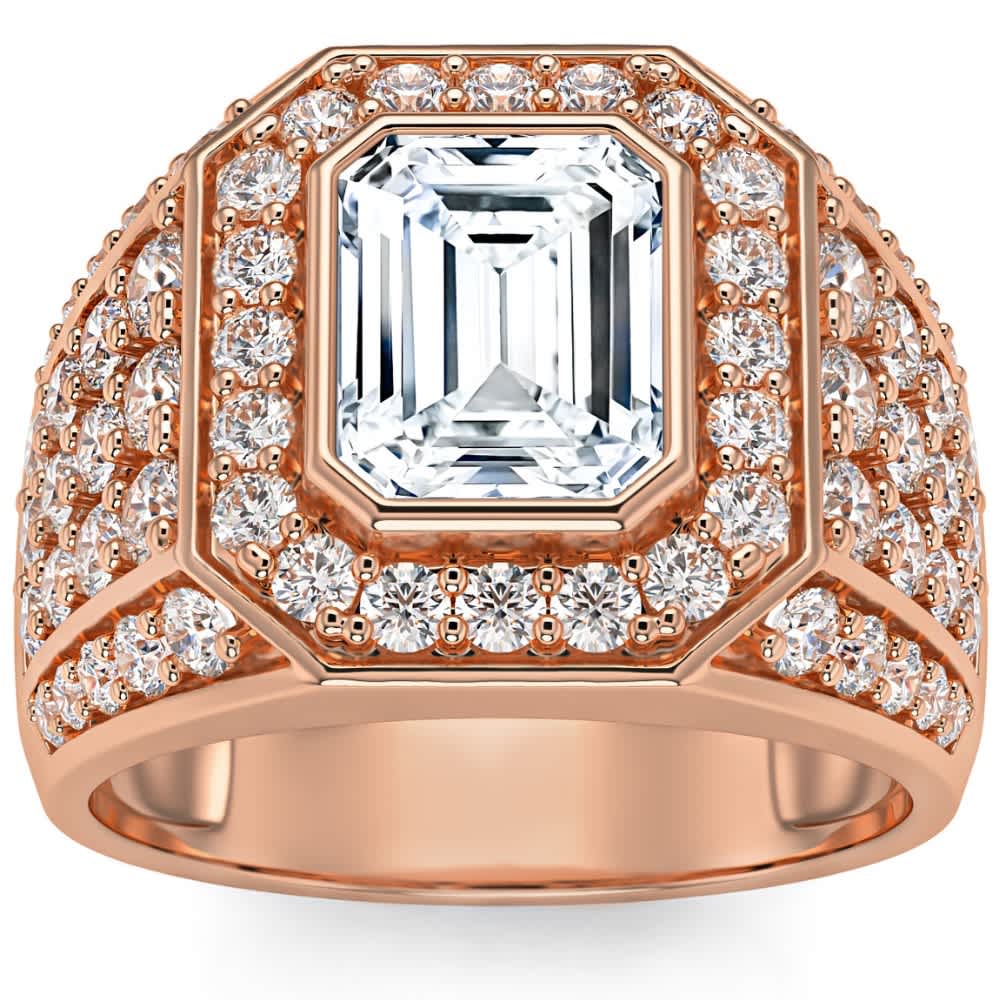 3Ct Emerald Cut Diamond Men's Ring in White, Yellow or Rose Gold Lab Grown