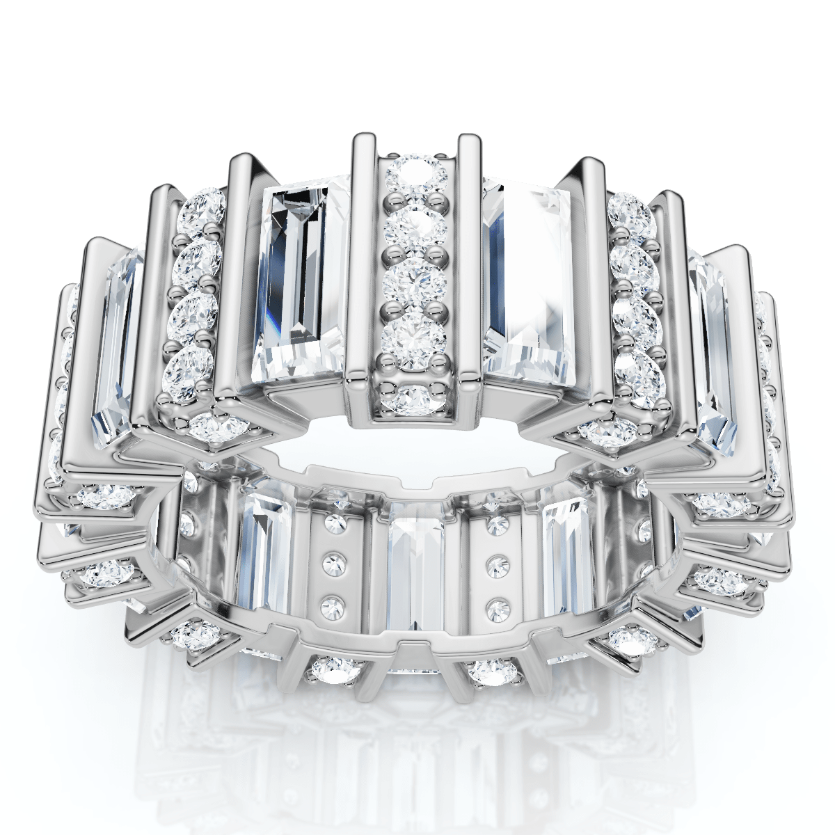 6 Ct Emerald Cut Designer Wide Diamond Eternity Wedding Ring 14k Gold Lab Grown