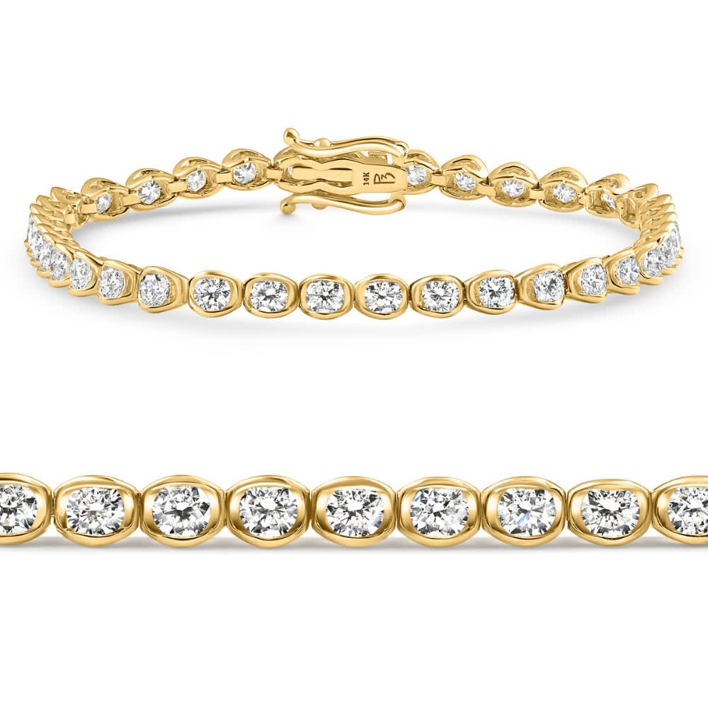 5Ct Diamond Half Bezel Tennis Bracelet 14k White or Yellow Gold 7" Lab Grown