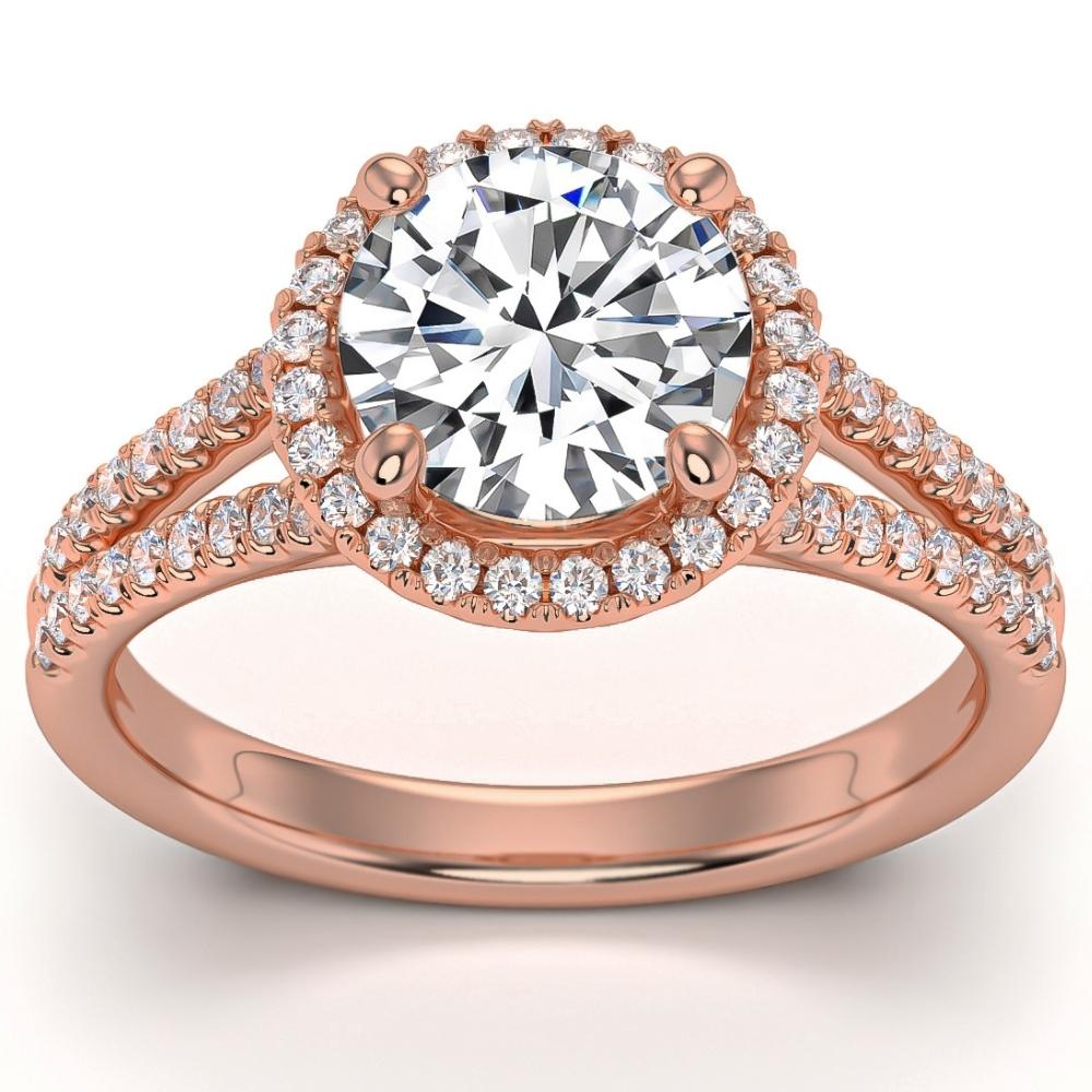 3Ct Halo Diamond Engagement Ring Split Band White, Yellow or Rose Gold Lab Grown