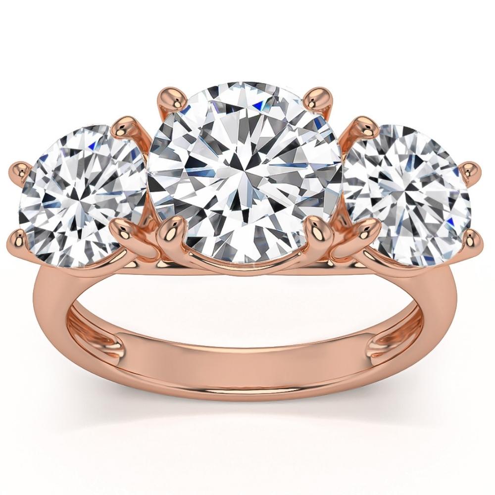 5 1/2Ct Three Stone Lab Grown Diamond Engagement Ring White Yellow or Rose Gold