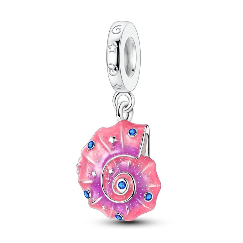 Pink Shell with Blue Stones Dangle Charm