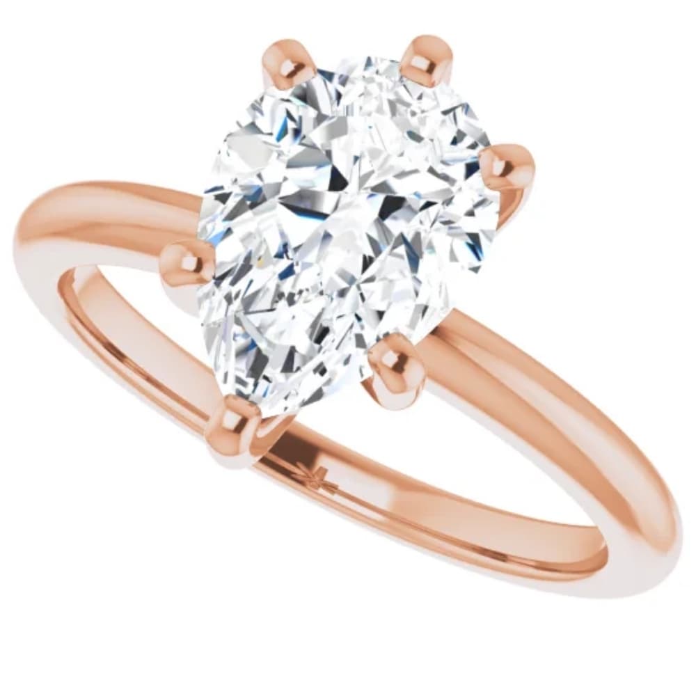 3Ct Pear Moissanite Solitaire Engagement Ring 14k White Yellow or Rose Gold