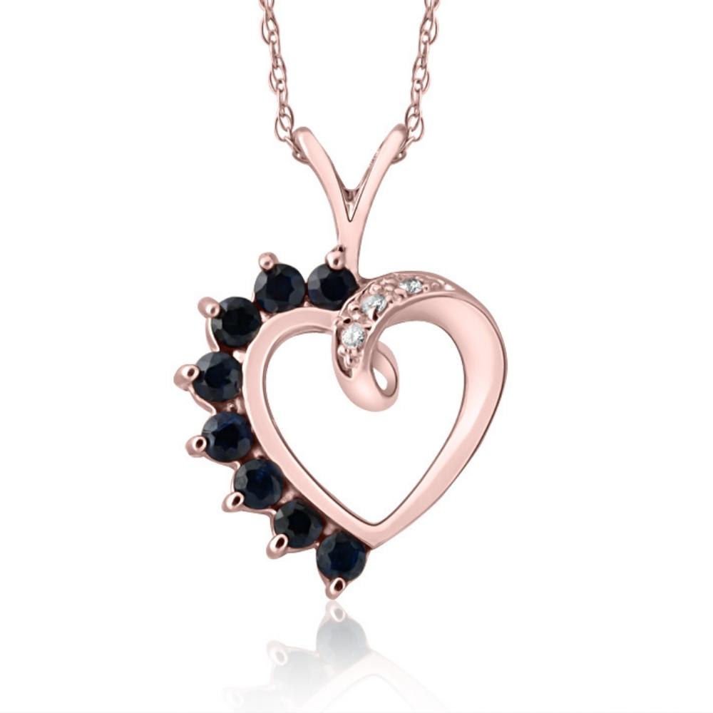 5/8ct Blue Sapphire & Diamond Heart Pendant 14k White, Rose, or Yellow Gold 1"