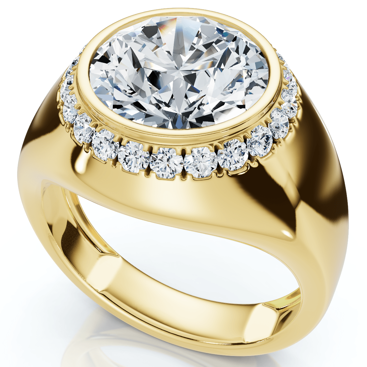 Certified 3 1/3Ct Men's Bezel Set Diamond Halo Signet Ring 14k Gold Lab Grown