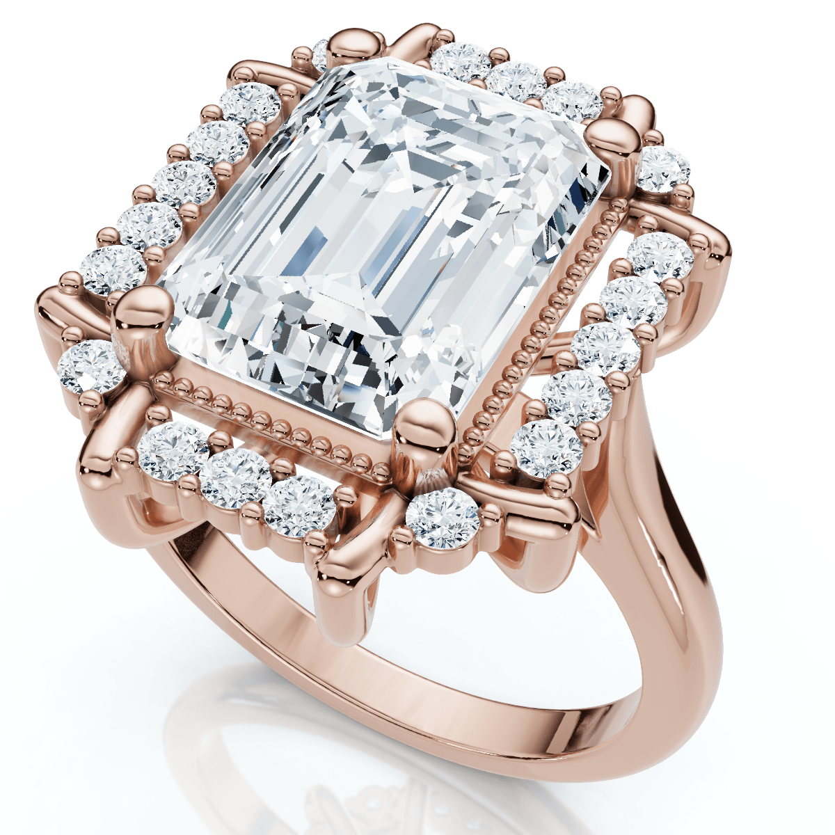 4 1/4 Ct Emerald Moissanite & Diamond Engagement Ring White Yellow or Rose Gold