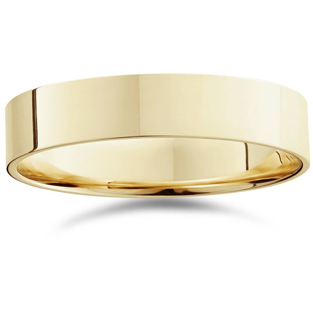 5mm Flat High Polished Wedding Band 14K Yellow Gold Size Selectable