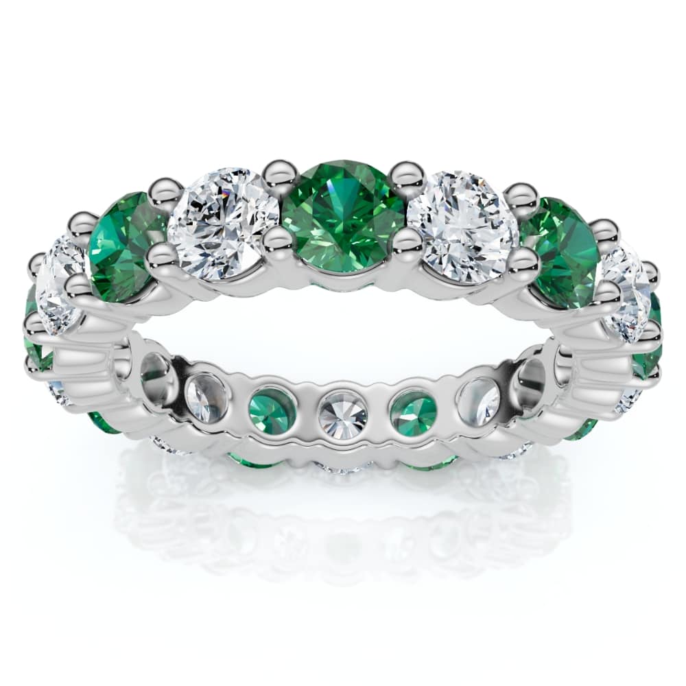 3Ct Green Emerald & Diamond Eternity Ring 14k Gold or Platinum Lab Grown