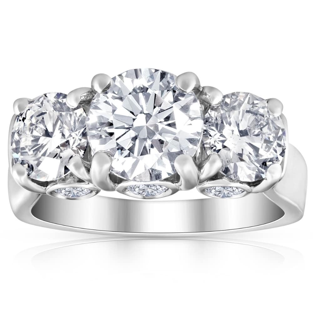 4 5/8 Ct TW Three Stone Diamond Engagement Ring 14k White Gold Lab Grown