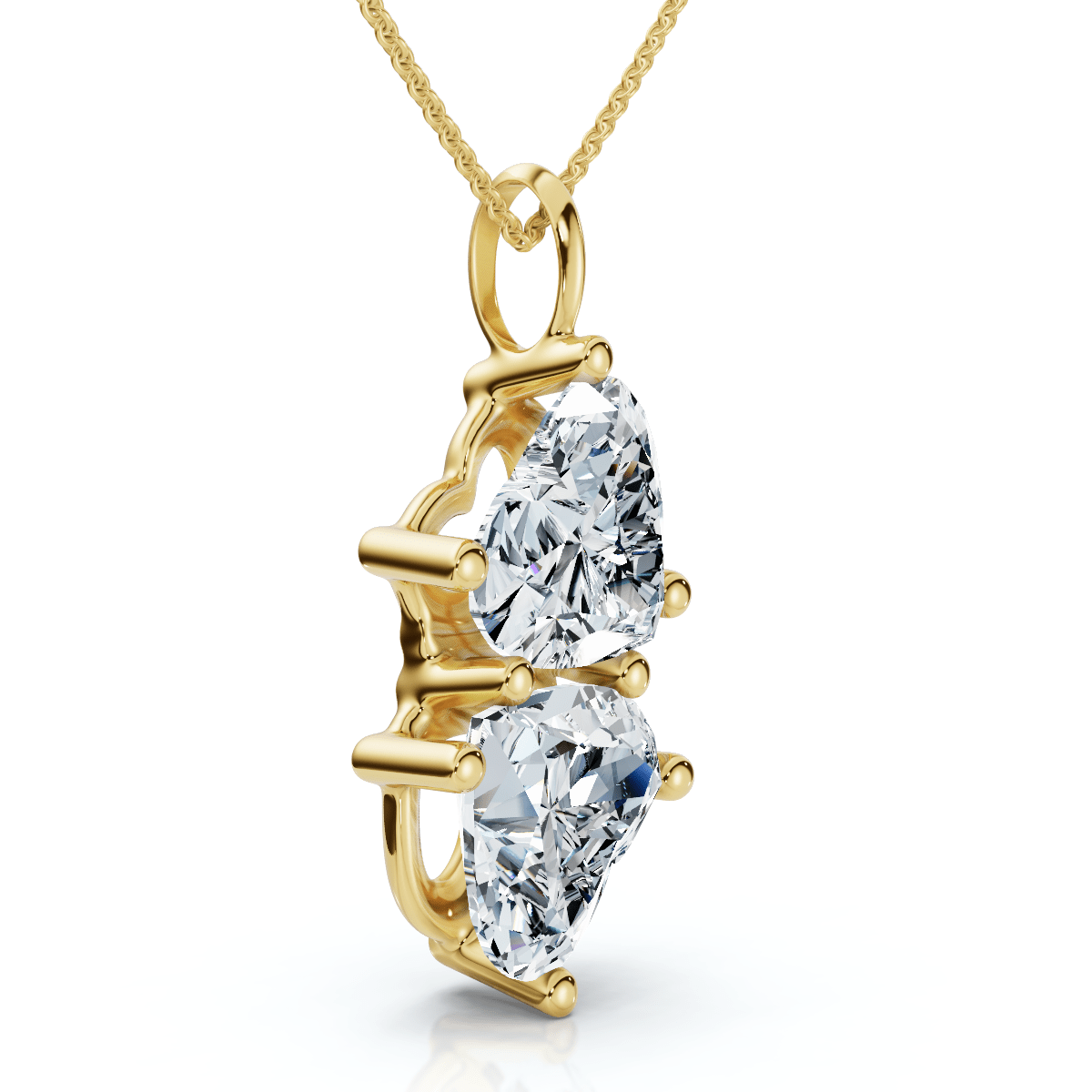 4Ct Certified Toi Et Moi Heart Shape Pendant 14k Gold Necklace Lab Grown