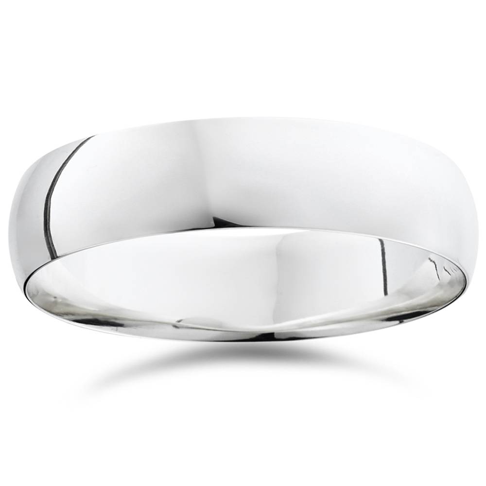 6mm Dome High Polished Wedding Band 10K White Gold Size Selectable