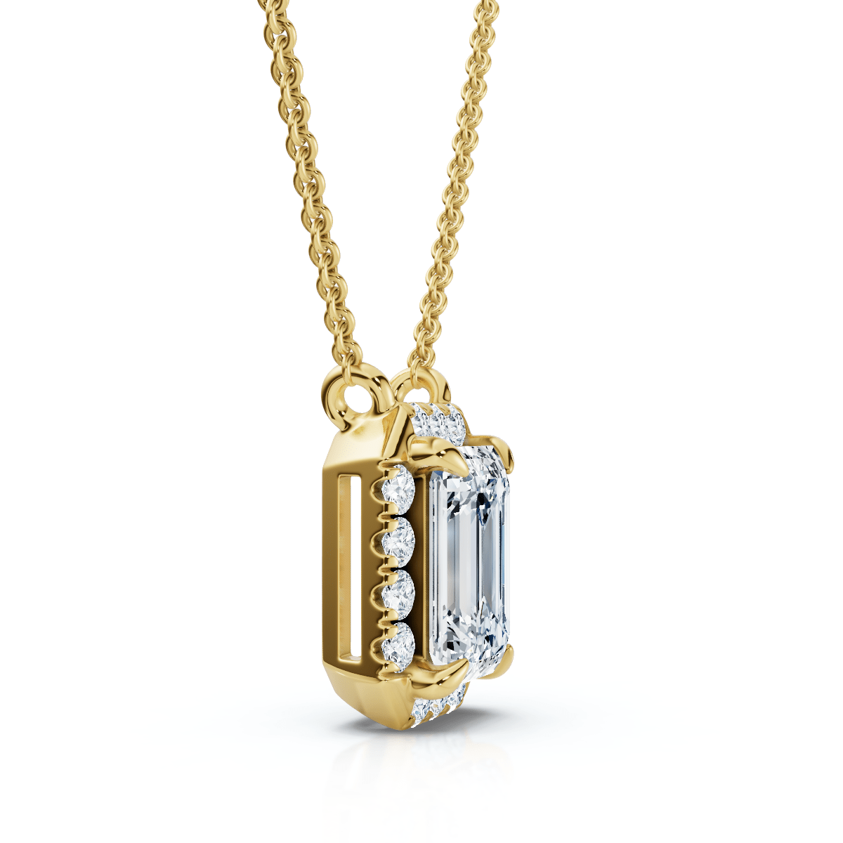3/4Ct Emerald Cut Diamond Halo Pendant 14k Gold 18" Necklace Lab Grown EF/VS