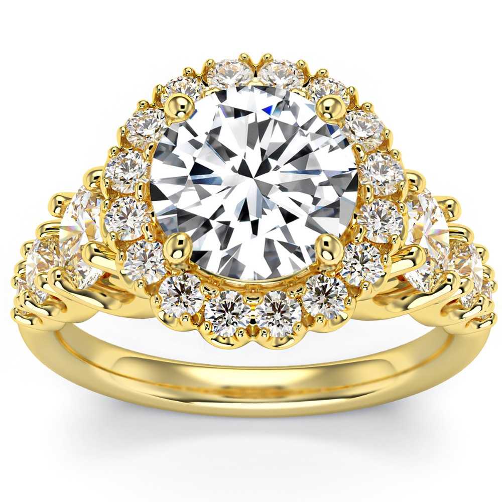 5Ct Halo Round Brilliant Cut Diamond Engagement Ring Lab Grown in 14k Gold