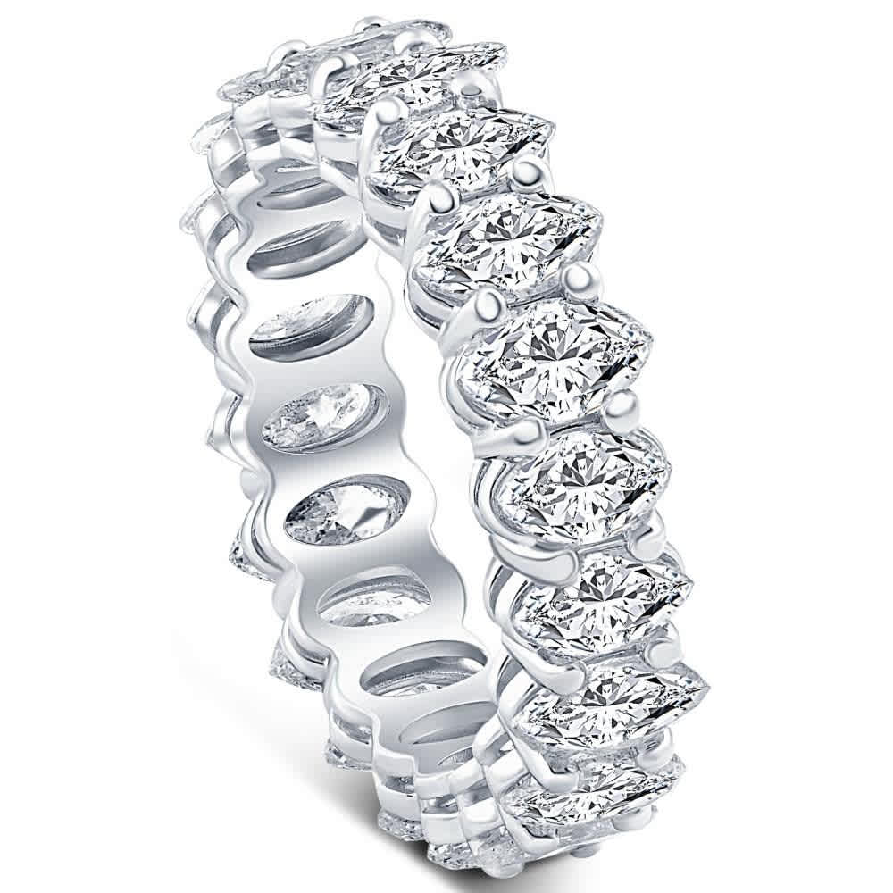 4Ct T.W. Marquise Cut Natural Diamond Eternity Wedding Ring White or Yellow Gold