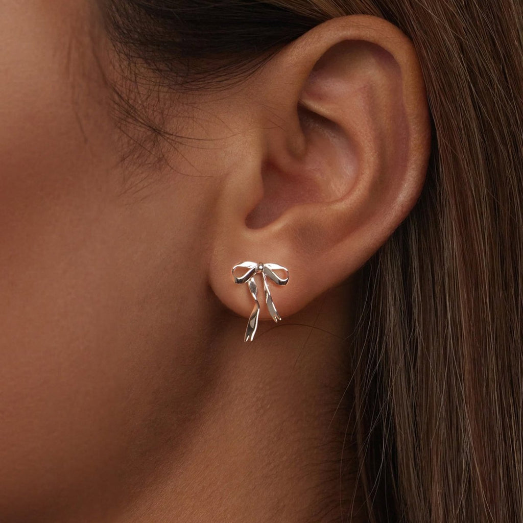 Whispering Ribbon Bow Stud Earrings