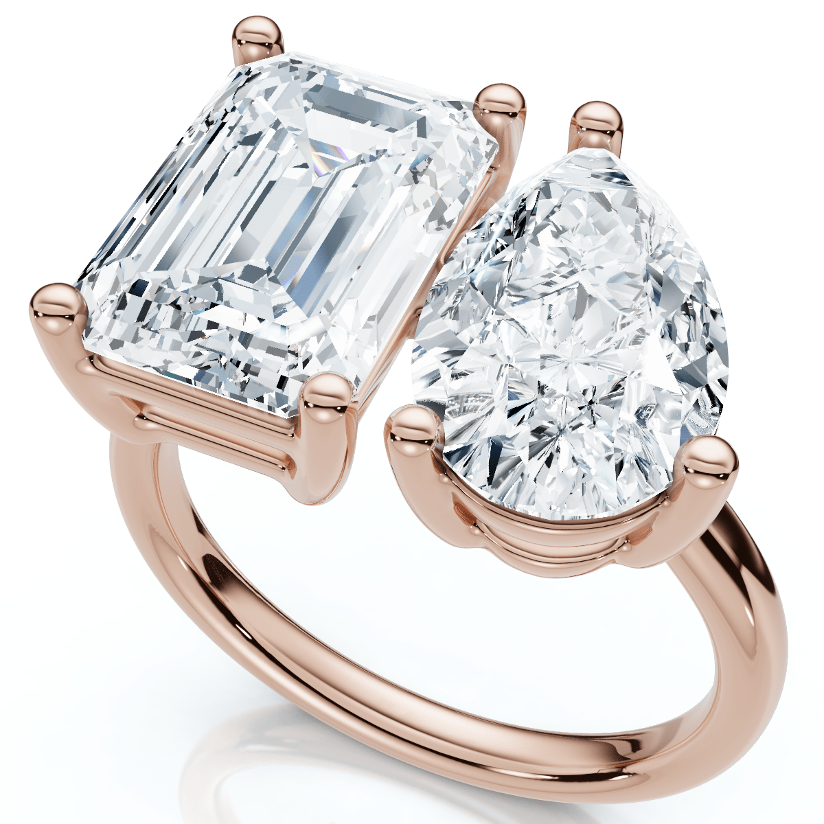 4.60Ct Pear & Emerald Toi et Moi Diamond Ring 14k Gold Lab Grown