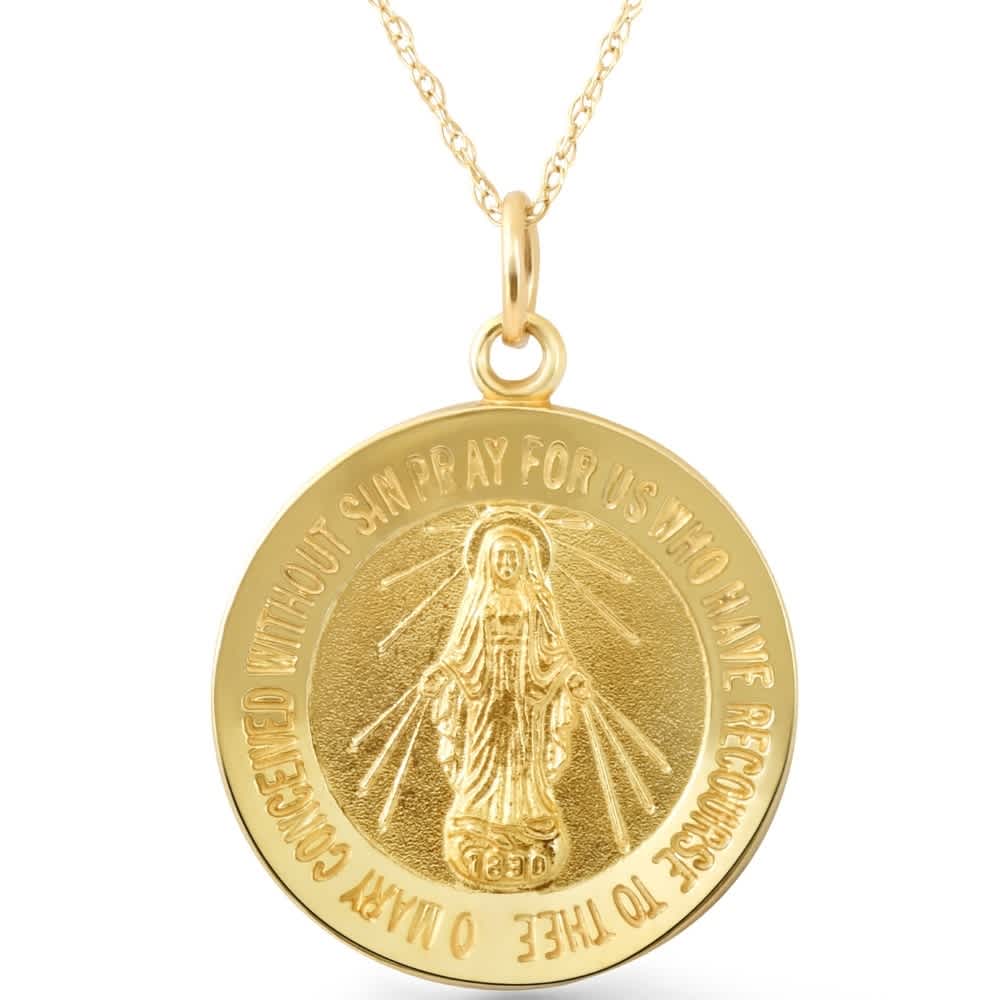 14k  Yellow Gold St. Mary Medal Pendant  1" Tall 5.5 Grams