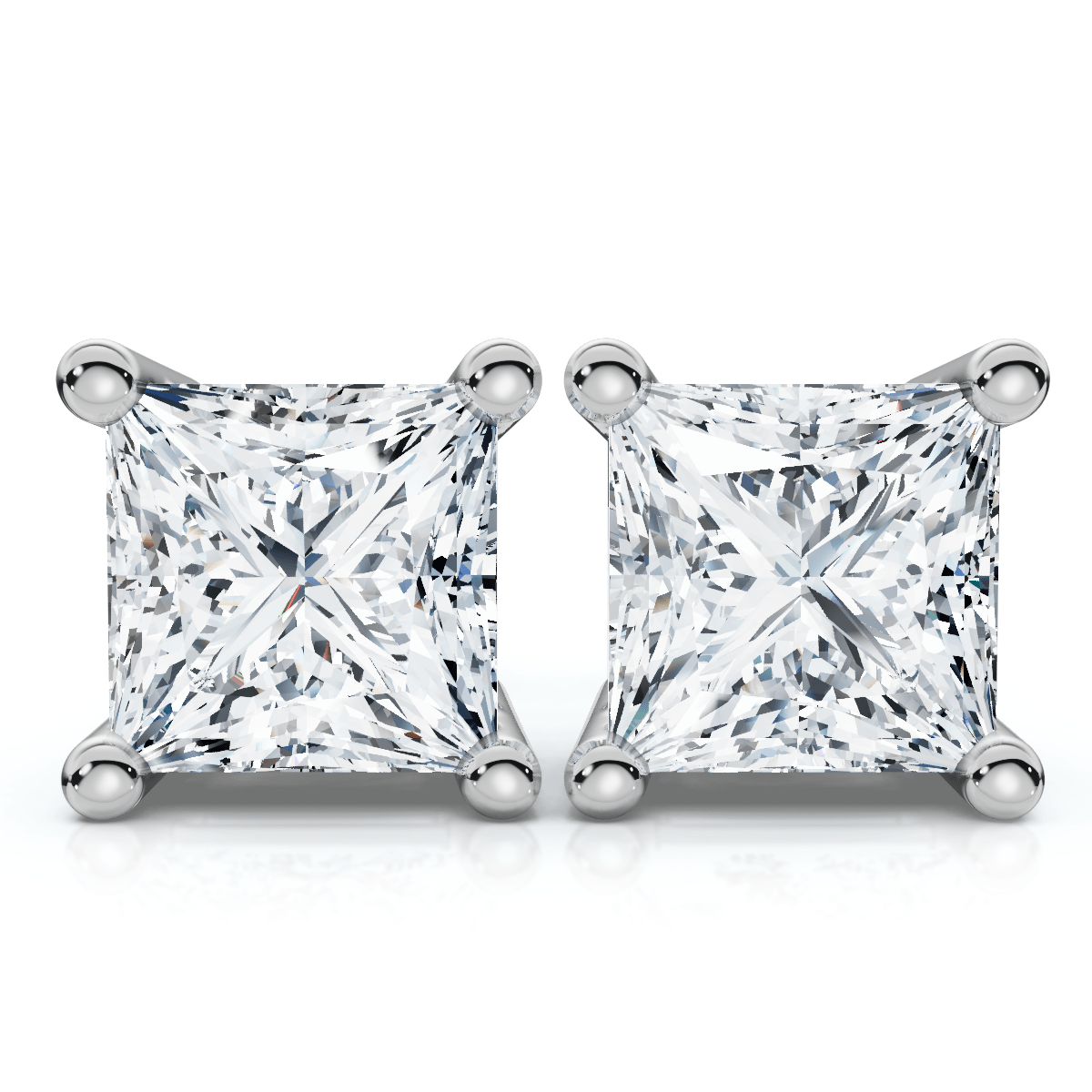 Princess Cut Diamond Prong Studs 14k Gold Lab Grown Size: Small