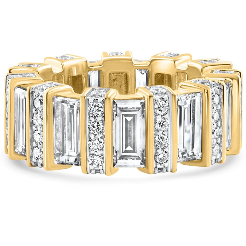 6 Ct Emerald Cut Designer Wide Diamond Eternity Wedding Ring 14k Gold Lab Grown