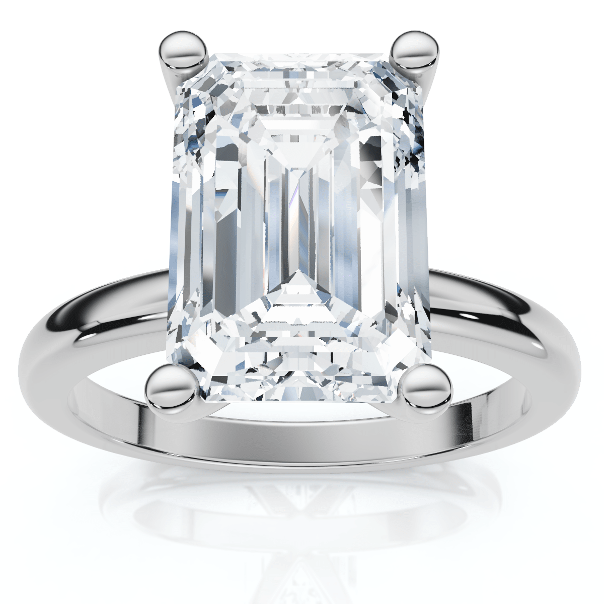 3Ct Emerald Solitaire Moissanite Engagement Ring in White Yellow or Rose Gold
