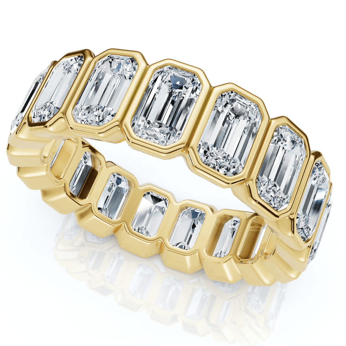 5Ct Emerald Cut Bezel Eternity Wedding Ring 14k Gold Lab Grown