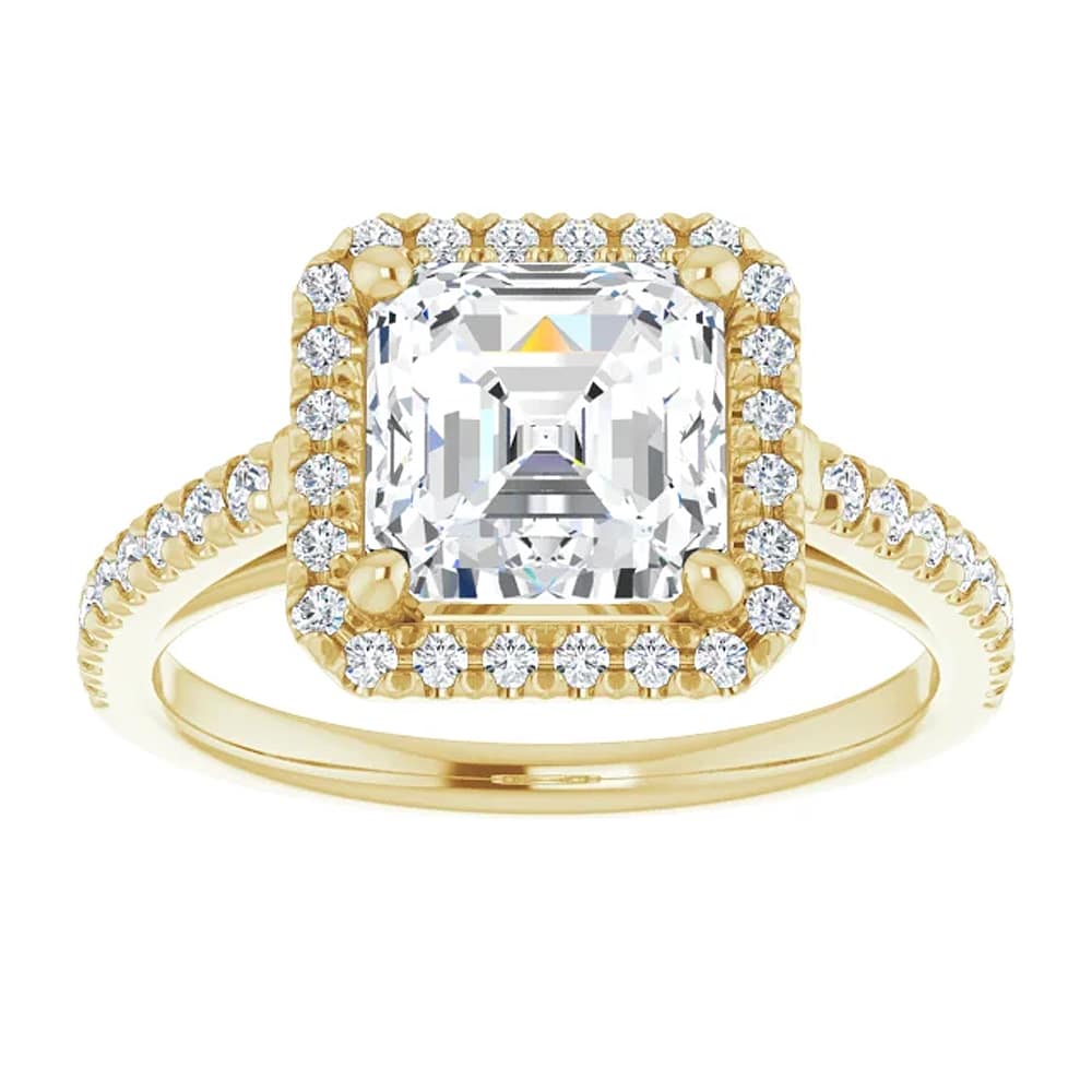 3 1/2Ct Asscher Cut Moissanite & Diamond Halo Engagement Ring in 10k Gold
