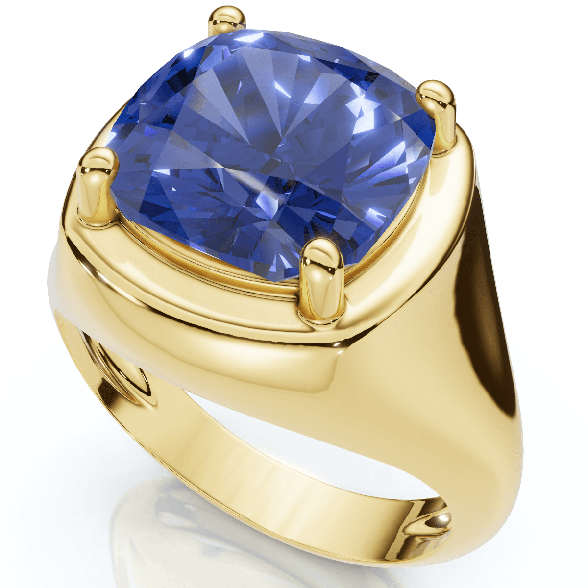 5Ct Cushion Blue Sapphire Button Ring 14k Gold lab Grown