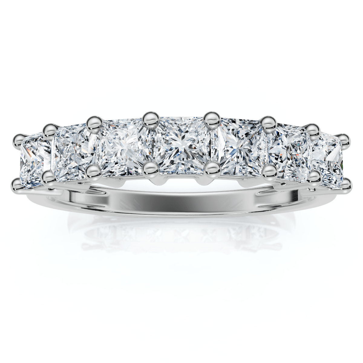 1Ct Princess Cut 7-Stone Diamond Wedding Ring Womens Band Gold Lab Grown