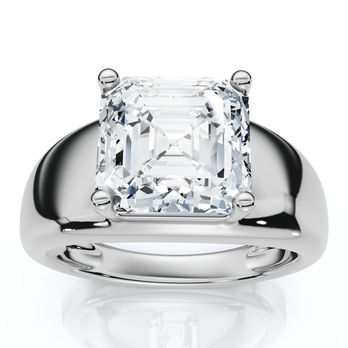 Certified 3Ct Asscher Cut Solitaire Cigar Band 14k Gold or Platinum Lab Grown