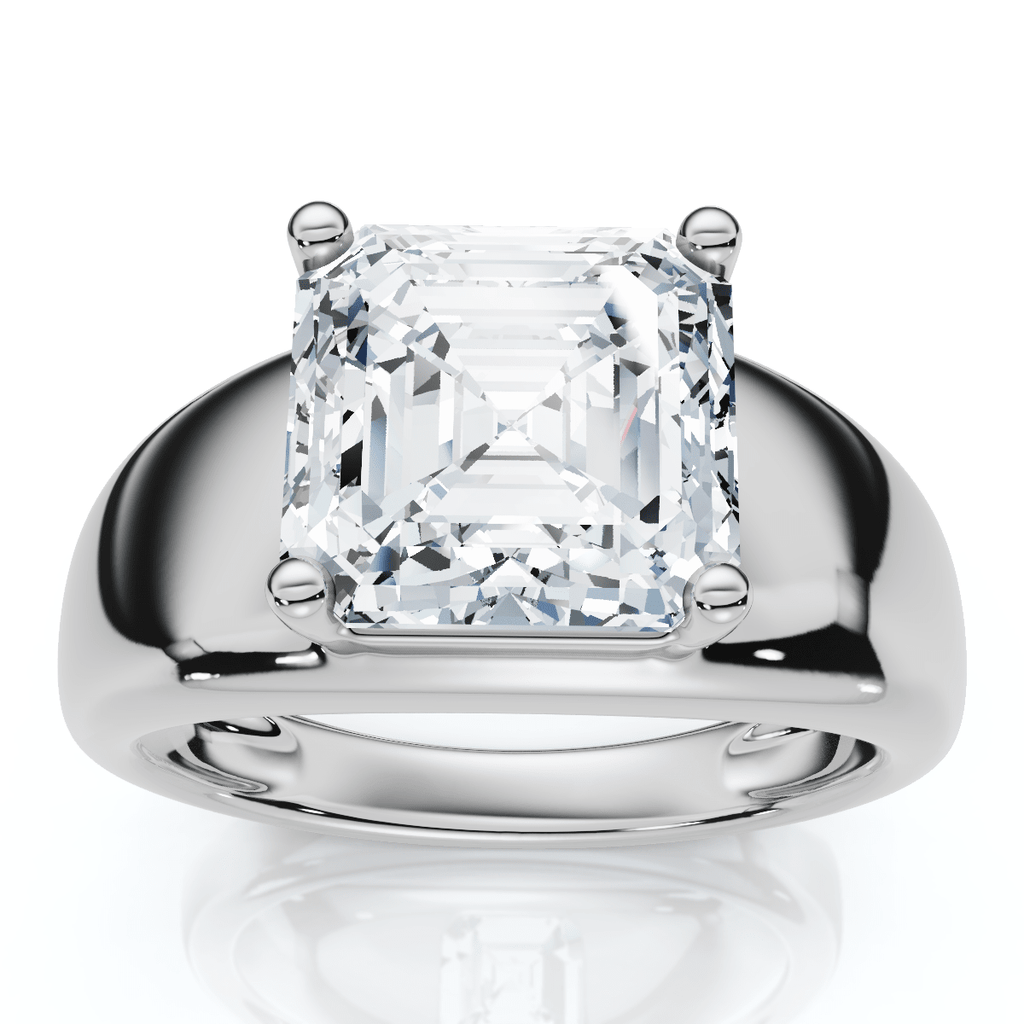 Certified 3Ct Asscher Cut Solitaire Cigar Band 14k Gold or Platinum Lab Grown