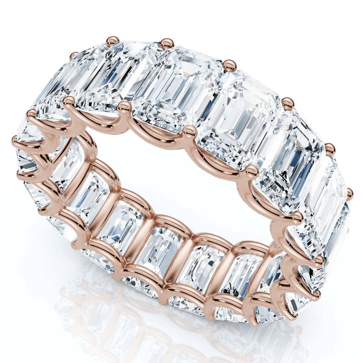 9Ct Emerald Cut Diamond U Prong Eternity Ring 14k Gold or Platinum Lab Grown